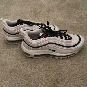 Nike air max 97, pink, white, and black striped. Size 5